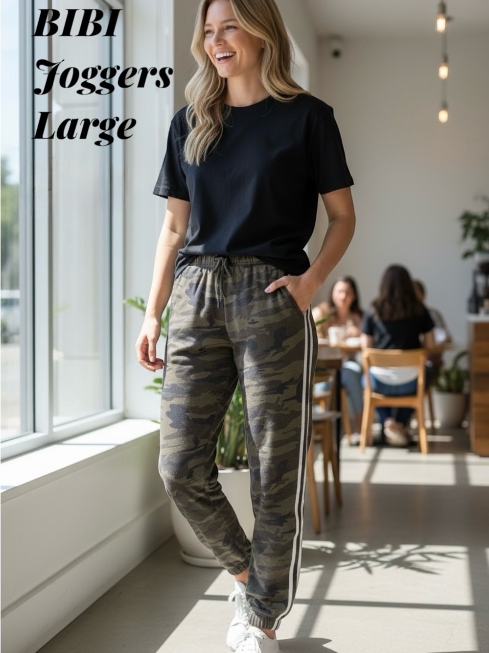 BiBi Olive Camo Track Joggers with Side Stripe